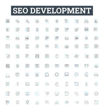 Seo development vector line icons set. SEO, Development, Search, Engine Stock Illustration
