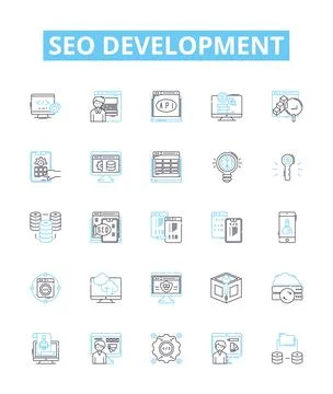 Seo development vector line icons set. SEO, Development, Search, Engine Stock Illustration