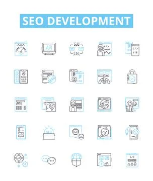 Seo development vector line icons set. SEO, Development, Search, Engine Stock Illustration