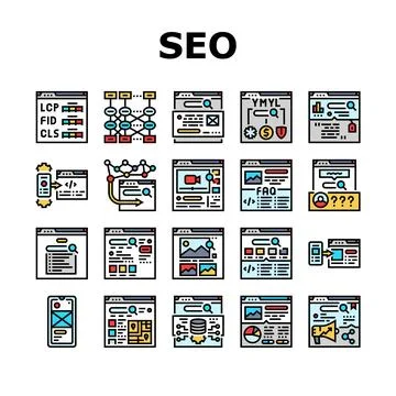 Seo digital optimization strategy icons set vector Stock Illustration