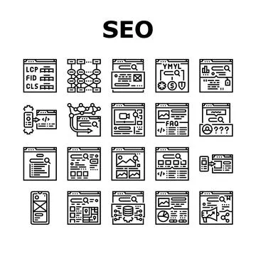 Seo digital optimization strategy icons set vector Stock Illustration