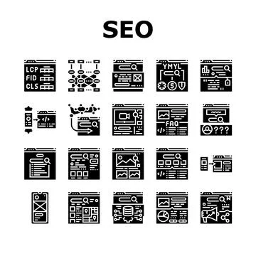 Seo digital optimization strategy icons set vector Stock Illustration