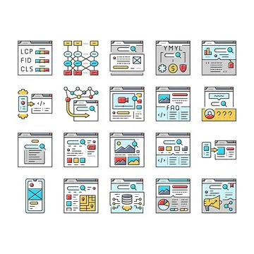 Seo digital optimization strategy icons set vector Stock Illustration