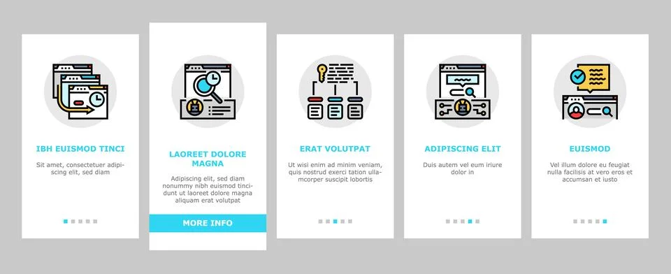 Seo digital optimization strategy onboarding icons set vector Illustrazione stock