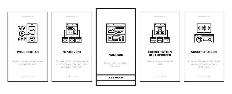 Seo digital optimization strategy onboarding icons set vector 스톡 일러스트