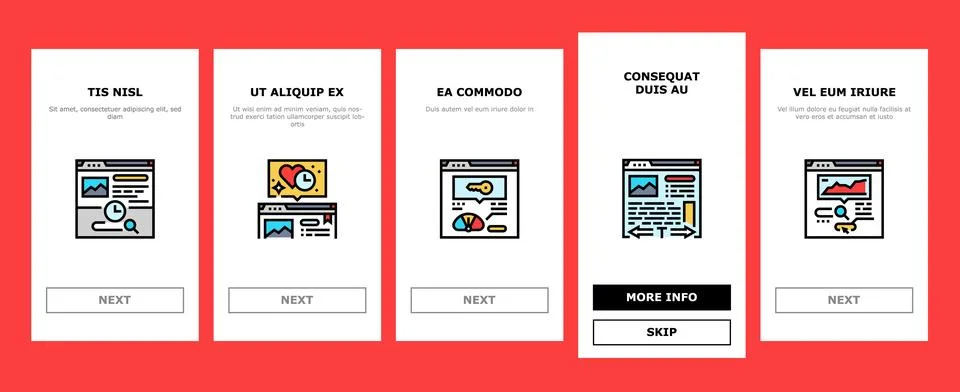 Seo digital optimization strategy onboarding icons set vector 스톡 일러스트