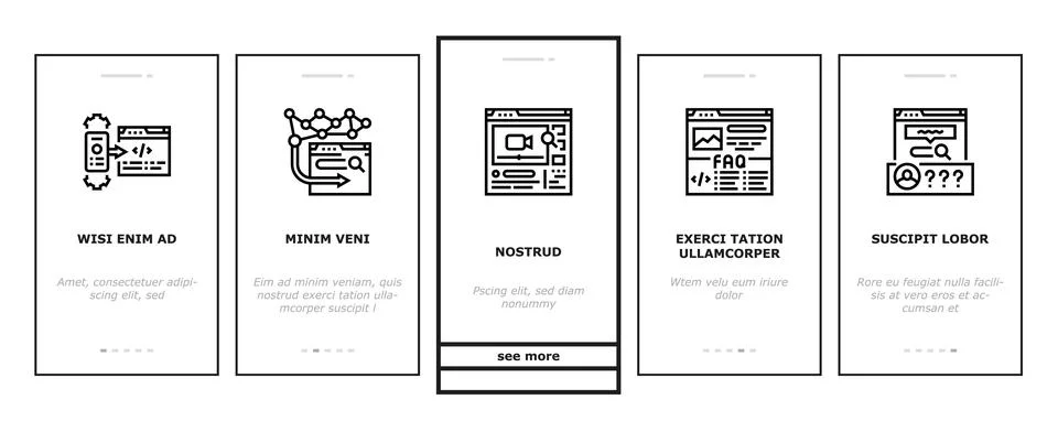 Seo digital optimization strategy onboarding icons set vector Illustrazione stock