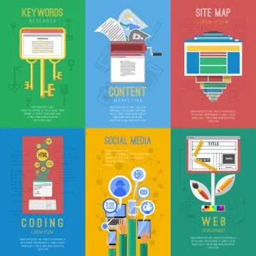 Seo flat icons composition  poster Stock Illustration