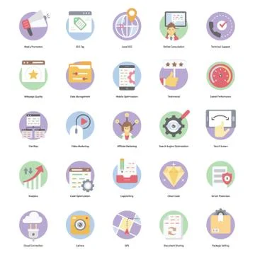 Seo Flat Icons Pack Stock Illustration