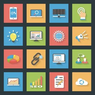 Seo flat icons set Illustrazione stock