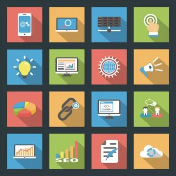 Seo flat icons set Stock Illustration