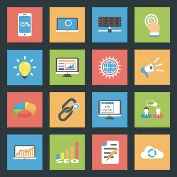 Seo flat icons set Stock Illustration