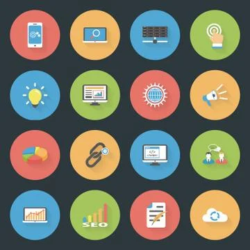 Seo flat icons set Stock Illustration