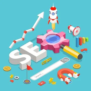 SEO flat isometric vector concept. Stock Illustration