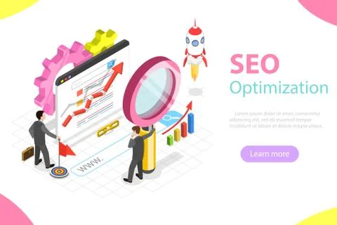 SEO flat isometric vector concept. Illustrazione stock