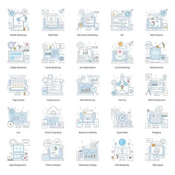 Seo Flat Line Icons Pack Ilustración de archivo