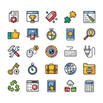 Seo Flat Vector Icons Set Stock Illustration