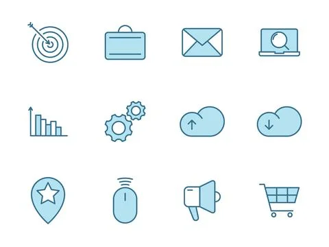 Seo flat vector icons in two colors isolated Stock Illustration