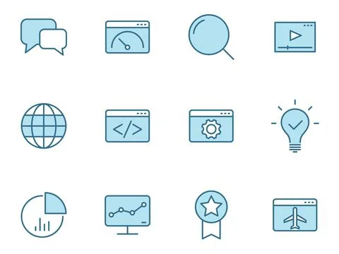 Seo flat vector icons in two colors Stock Illustration