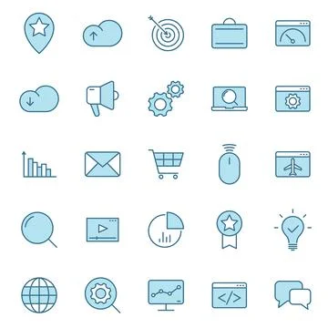 Seo flat vector icons in two colors Stock Illustration