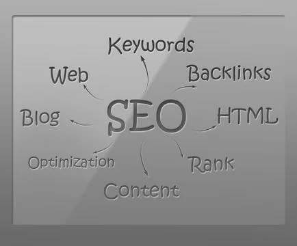 Seo flow chart on glass shield Ilustración de archivo