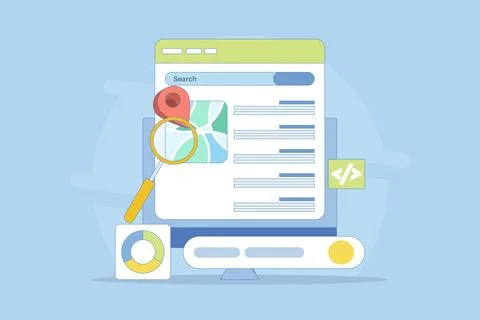 SEO friendly code writing concept for websites, Website code. Stock Illustration