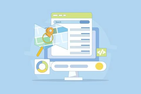 SEO friendly code writing concept for websites, Website code. Illustrazione stock