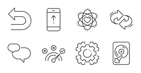 Seo gear, Refresh and Undo icons set. Correct answer, Chat message and Hdd signs Stock Illustration