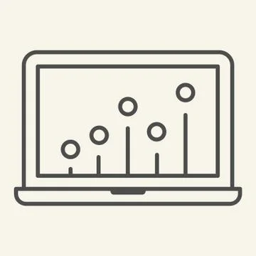 Seo graph thin line icon. Chart on laptop vector illustration isolated on white Stock Illustration