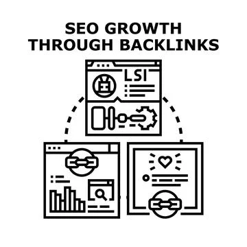 Seo growth through backlinks vector illustration promoting digital marketing Stock Illustration