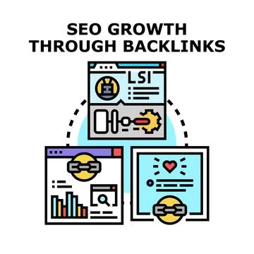 Seo growth through backlinks vector illustration promoting digital marketing Stock Illustration