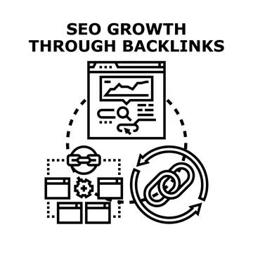 Seo growth through link building strategy icon Stock Illustration
