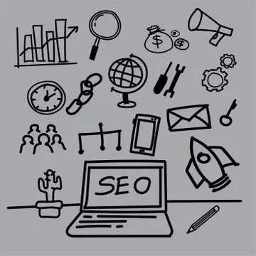 SEO hand-drawn style. Stock Illustration