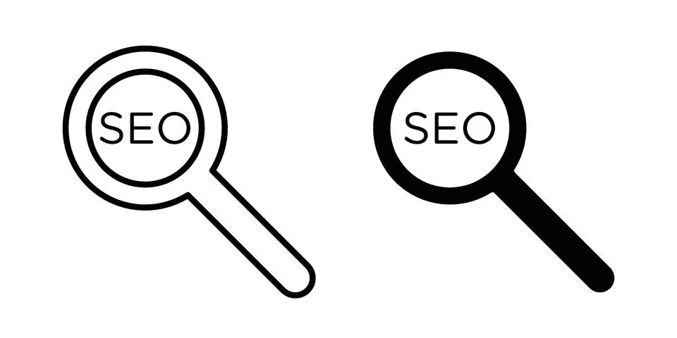 SEO icon black vector isolated on white Illustrazione stock