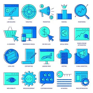 SEO icon set in colored line style イラスト素材
