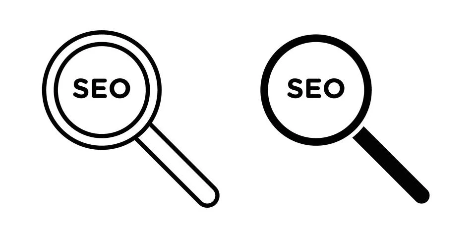 SEO icon solid, line, and editable vector set. Stock Illustration