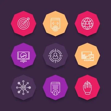 Seo icons, search engine optimization, internet marketing, seo, web page inde Stock Illustration