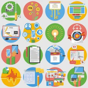 Seo icons set flat Illustrazione stock