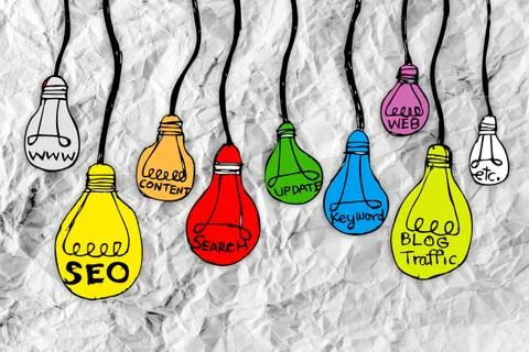 Seo idea seo search engine optimization on crumpled paper Stockillustratie