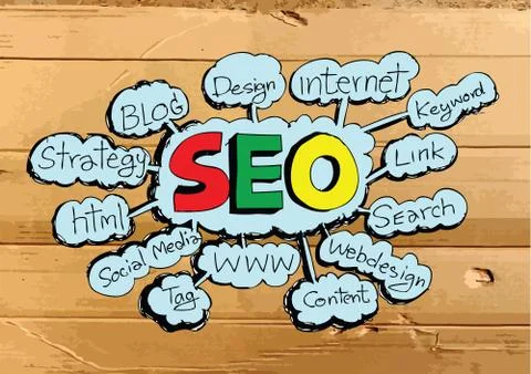 Seo Idea SEO Search Engine Optimization on Cardboard Texture illustration Stock Illustration