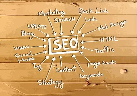 Seo Idea SEO Search Engine Optimization on Cardboard Texture illustration Stock Illustration