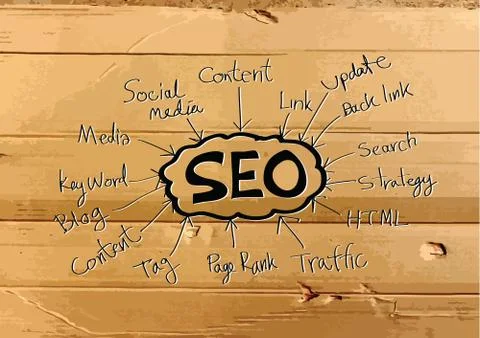 Seo Idea SEO Search Engine Optimization on Cardboard Texture illustration Stock Illustration