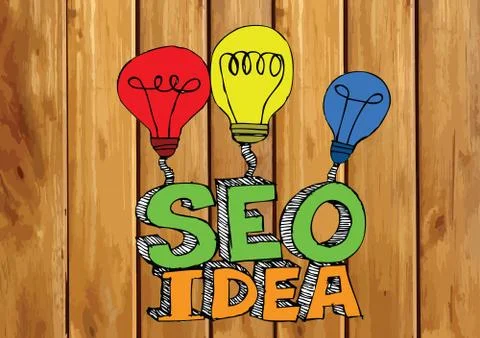 Seo Idea SEO Search Engine Optimization on wood background planks texture ill Stockillustratie