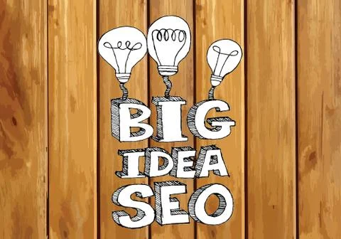 Seo Idea SEO Search Engine Optimization on wood background planks texture ill Illustrazione stock