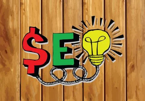 Seo Idea SEO Search Engine Optimization on wood background planks texture ill Stockillustratie