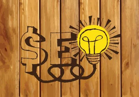 Seo Idea SEO Search Engine Optimization on wood background planks texture ill Illustrazione stock