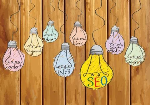 Seo Idea SEO Search Engine Optimization on wood background planks texture ill Stock Illustration
