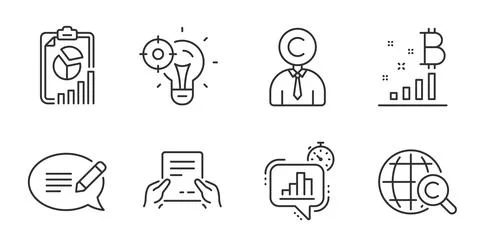 Seo idea, Statistics timer and Message icons set. Vector Stock Illustration