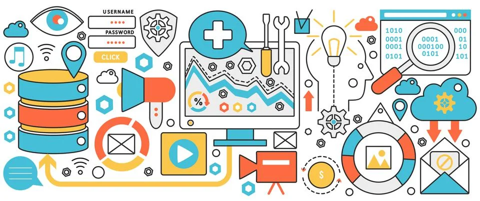 Seo internet network technology, target analysis for optimization, business Stockillustratie