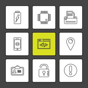 Seo , internet , user interface  , website  , money , code , eps icons set ve Stock Illustration